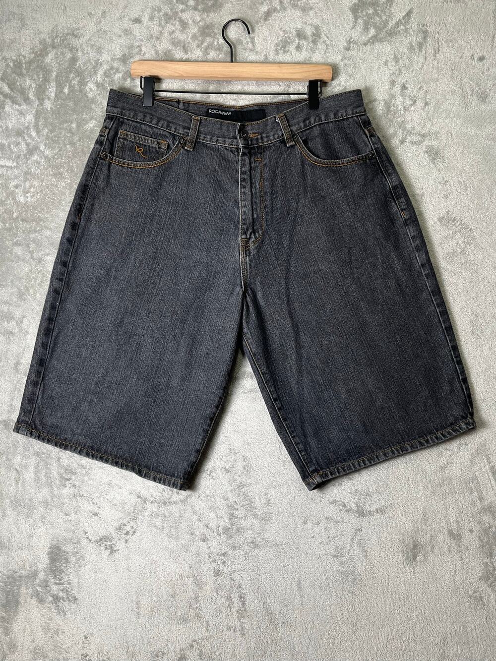 Rocawear W36 Baggy Denim Shorts Dark Wash Hip Hop Y2K Streetwear 90s Jorts